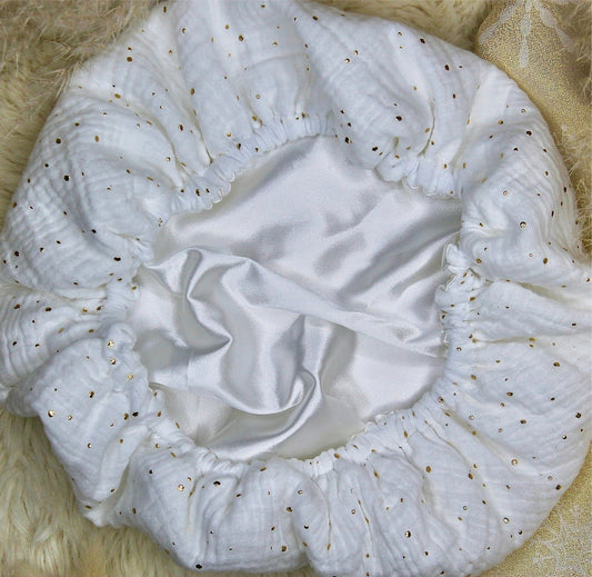 Bonnet de soin | Satin | Protection cheveux | Blanc ou dorébonnet de soinUneViePlusSaine