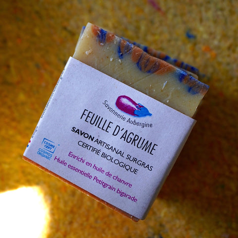 Savon solide | Feuille d'agrumes | Peaux mixtes à tendance acnéique | Savonnerie aubergine | 100gsavon solideUneViePlusSaine