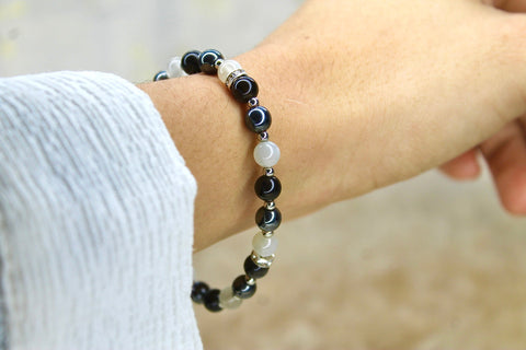 Bracelet | Pierre de Lune, Hématite et Obsidienne | Intuition, Force et protectionpierreUneViePlusSaine